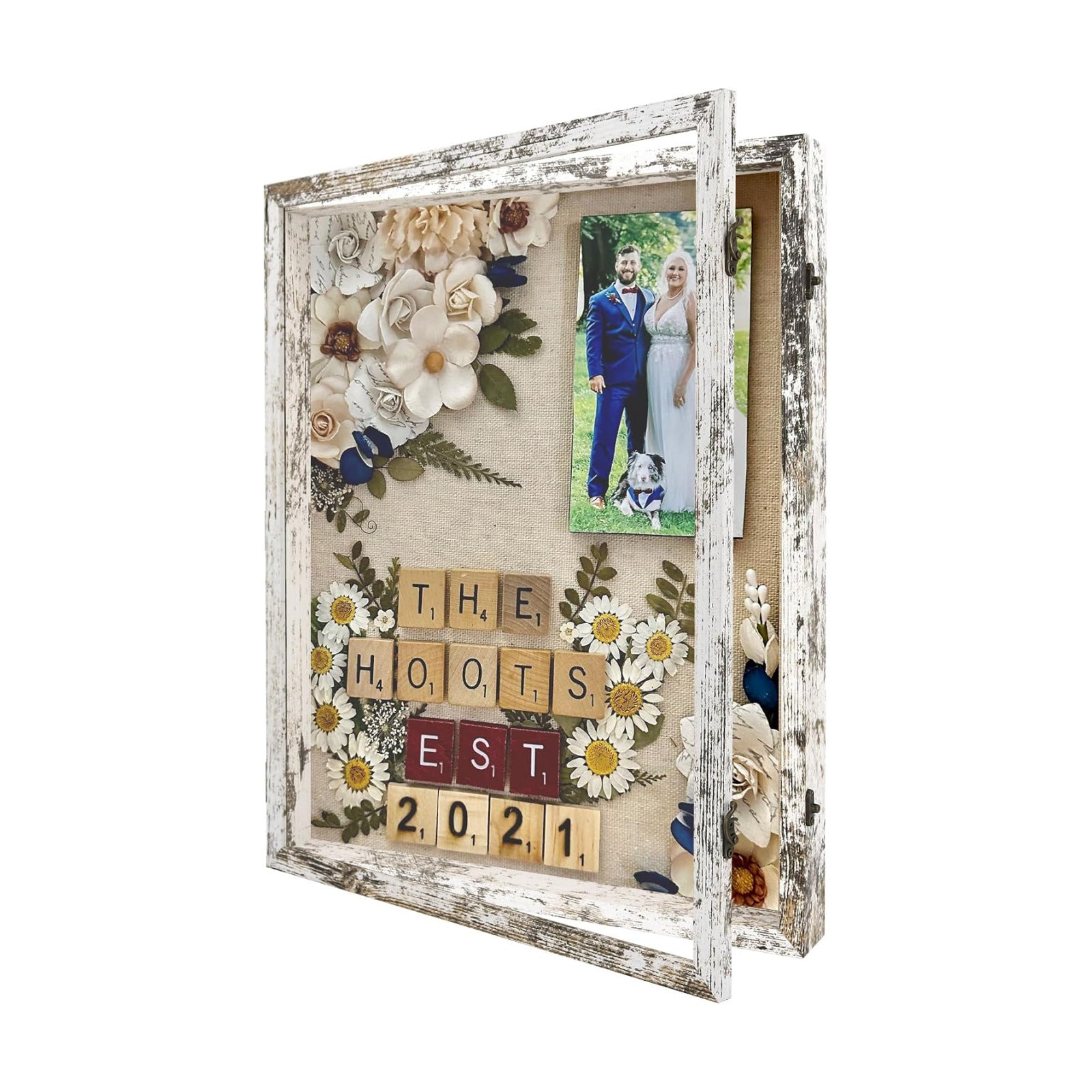 Large Shadow Box Frame 16x20 Display Case, White Wedding Bouquet Memory Box | Hinged Front Open Door with Plexiglass