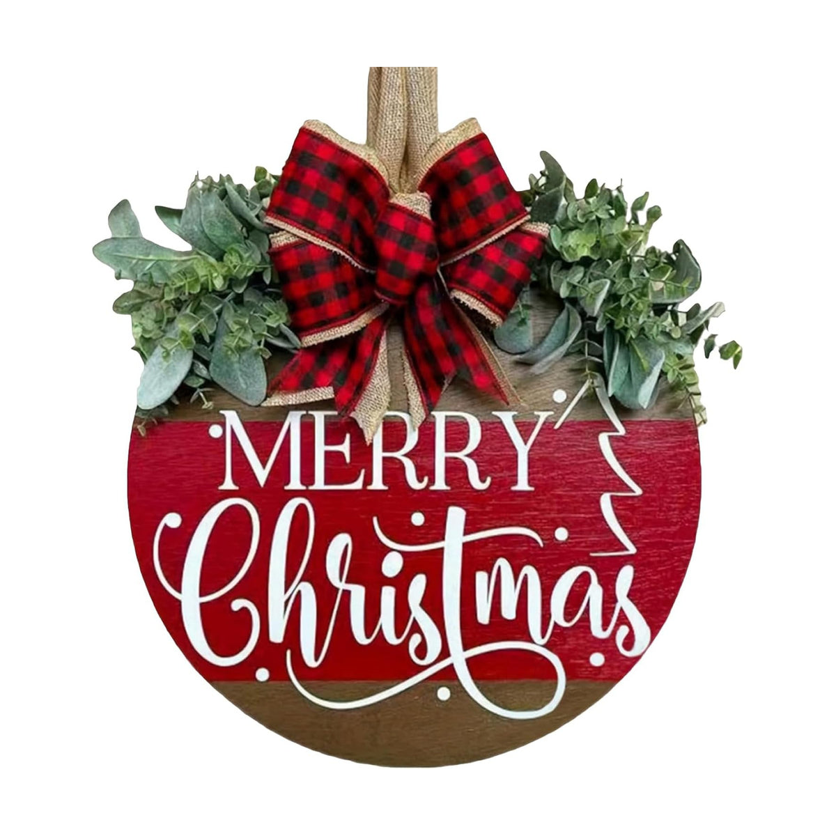 Merry Christmas Door Hanger Sign for Front, Chrismas Welcome Wooden Wreaths Sign with Bow for Winter Farmhouse Garden Porch Decorations (Christmas Door Sign)
