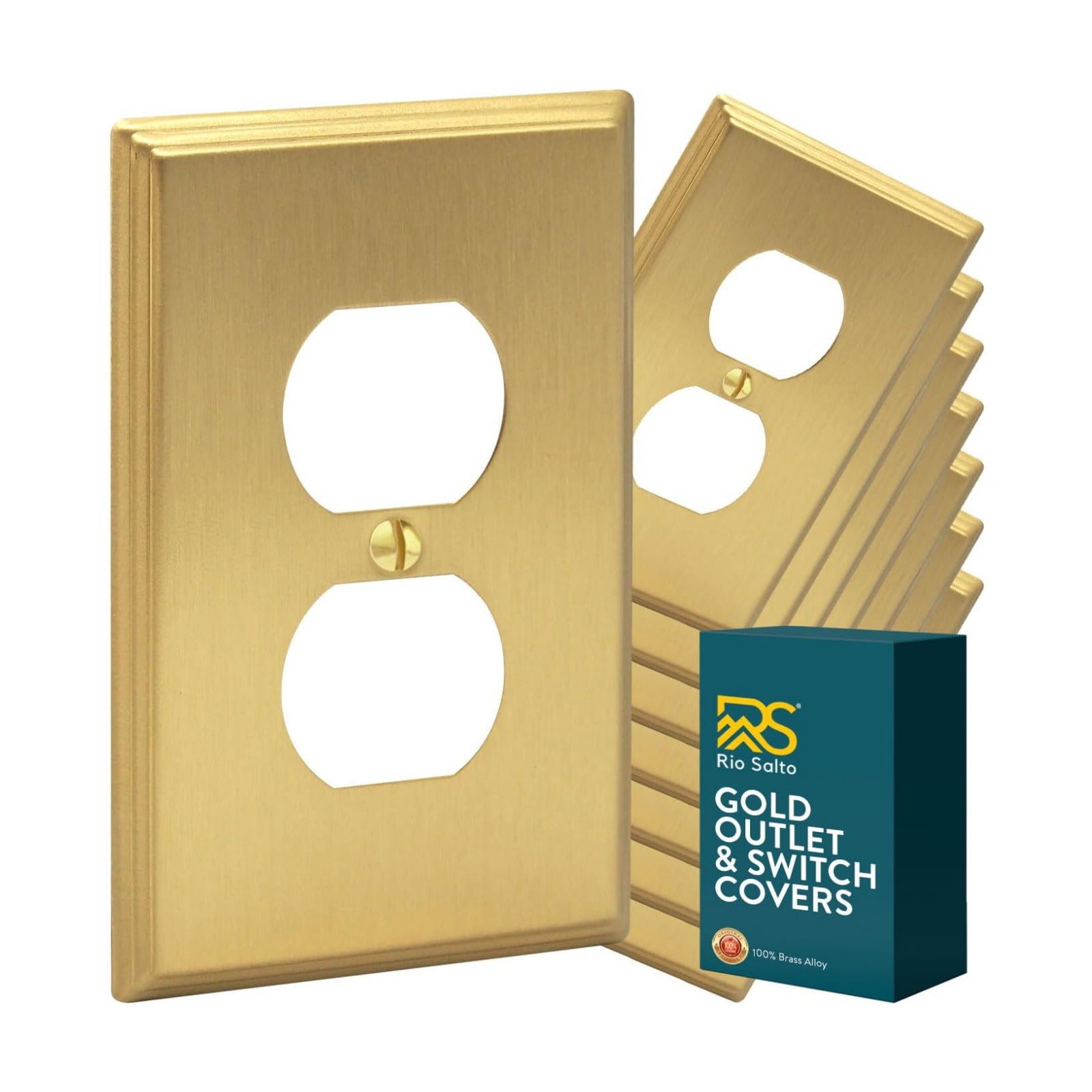Rio Salto MIDSIZE BRASS Light Switch Plate Outlet Cover Wall Plates – Deco Collection Brushed Brass Gold Duplex Outlet