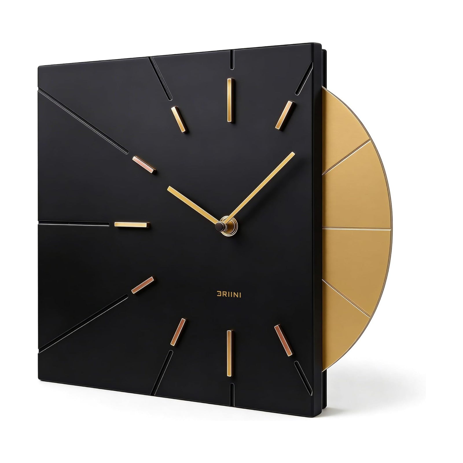 Driini Clocks Mid Century Modern Wall Clock - Square Black Clock with Decorative Gold Accent- Unique and Cool Clock