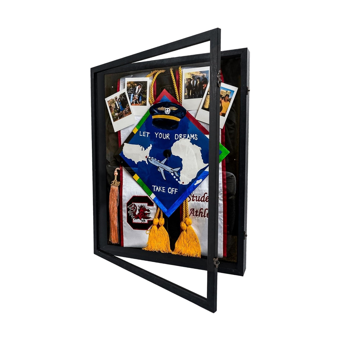 18x24 Extra Large Graduation Shadow Box Frame with Glass,Black | Large Graduation Frames Display Case with Metal Lock