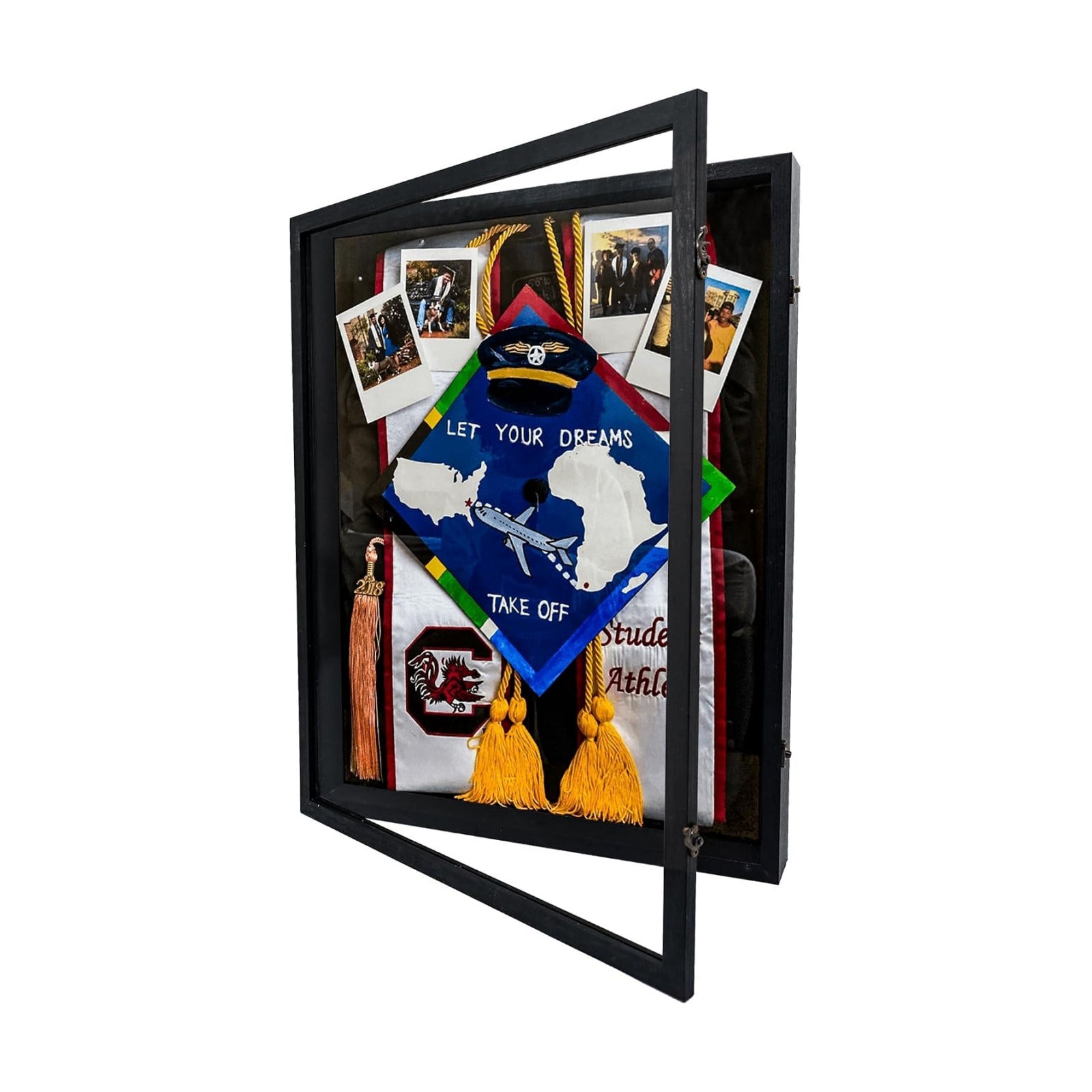 18x24 Extra Large Graduation Shadow Box Frame with Glass,Black | Large Graduation Frames Display Case with Metal Lock