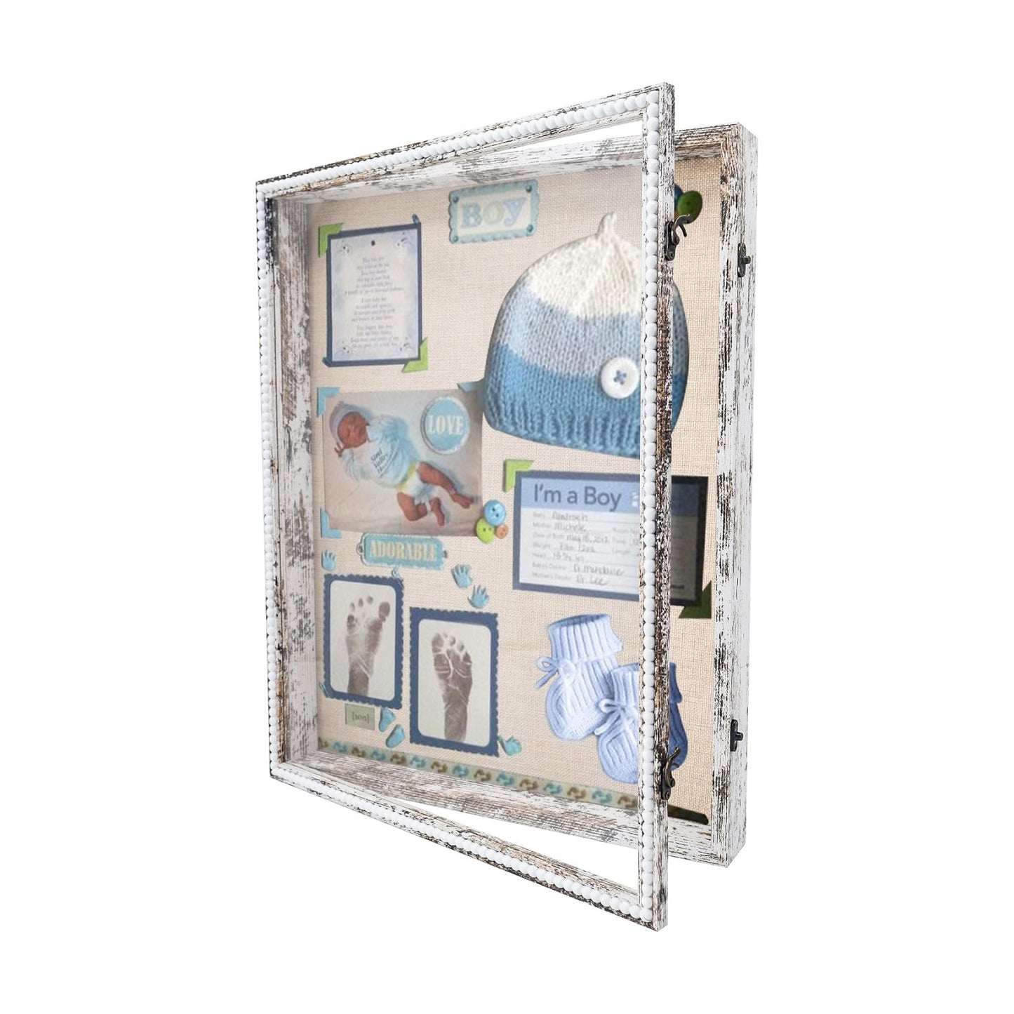 FramePro Large Shadow Box White 16x20 Front Open with Hinge Beaded Designed Graduation Display Case with Linen Back