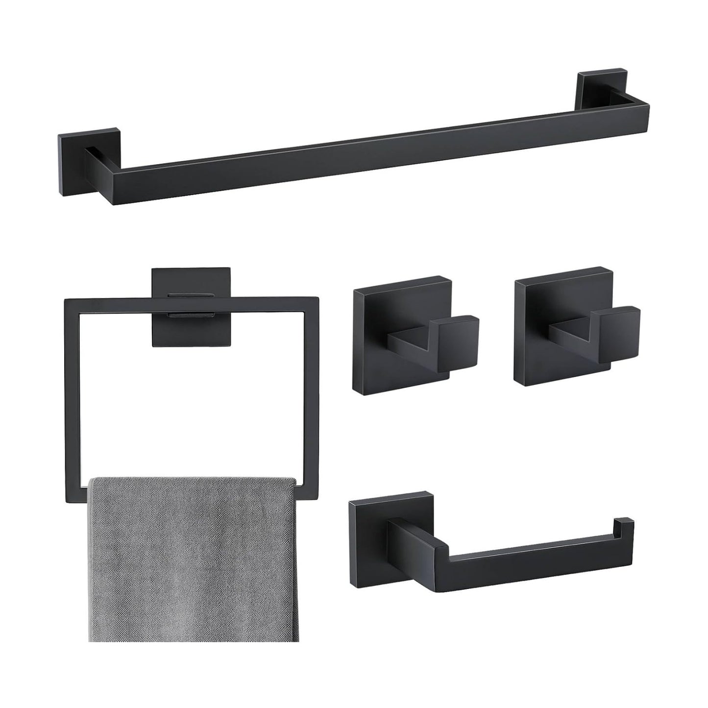 5 Pieces Bathroom Hardware Accessories Set Matte Black Towel Bar Set Towel Holder Racks Set for Bathroom,SUS304