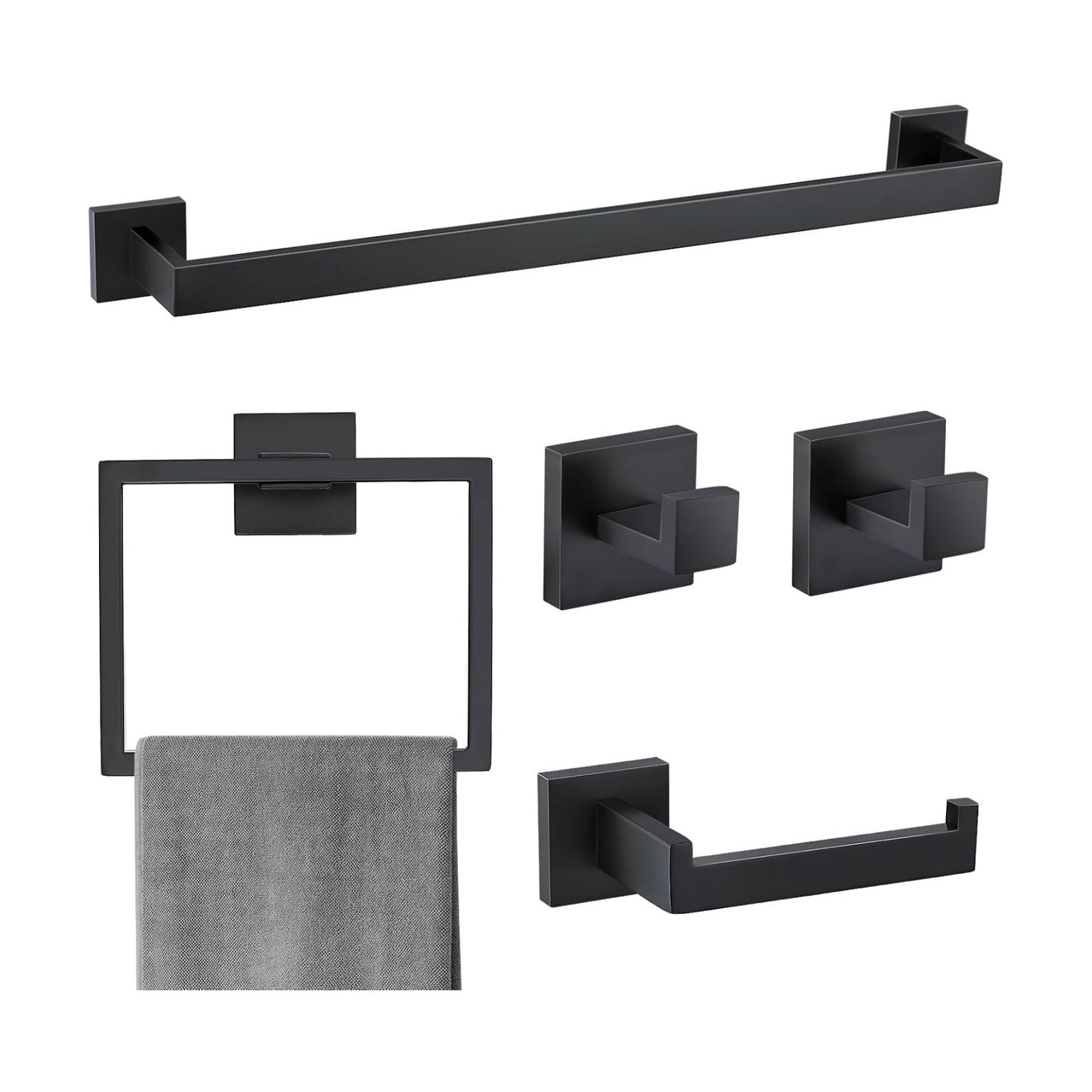 5 Pieces Bathroom Hardware Accessories Set Matte Black Towel Bar Set Towel Holder Racks Set for Bathroom,SUS304
