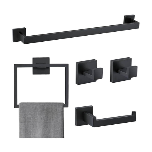 5 Pieces Bathroom Hardware Accessories Set Matte Black Towel Bar Set Towel Holder Racks Set for Bathroom,SUS304