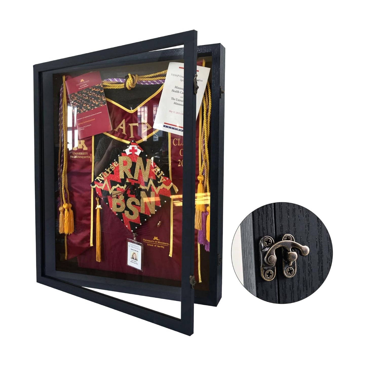 16x20 Graduation Shadow Box Frame with Real Glass,Black | Large Graduation Frames Display Case with Metal Lock, Memory