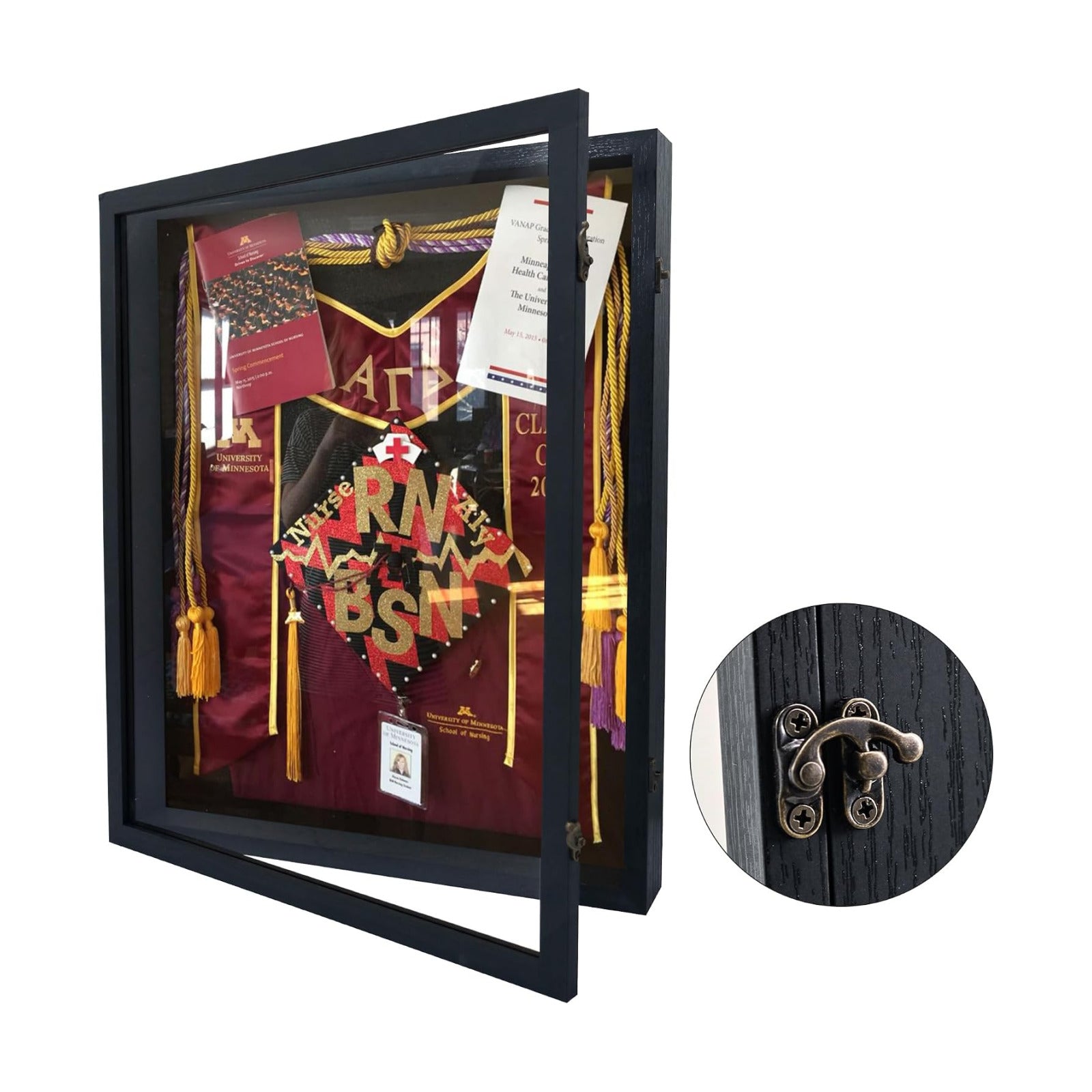 16x20 Graduation Shadow Box Frame with Real Glass,Black | Large Graduation Frames Display Case with Metal Lock, Memory