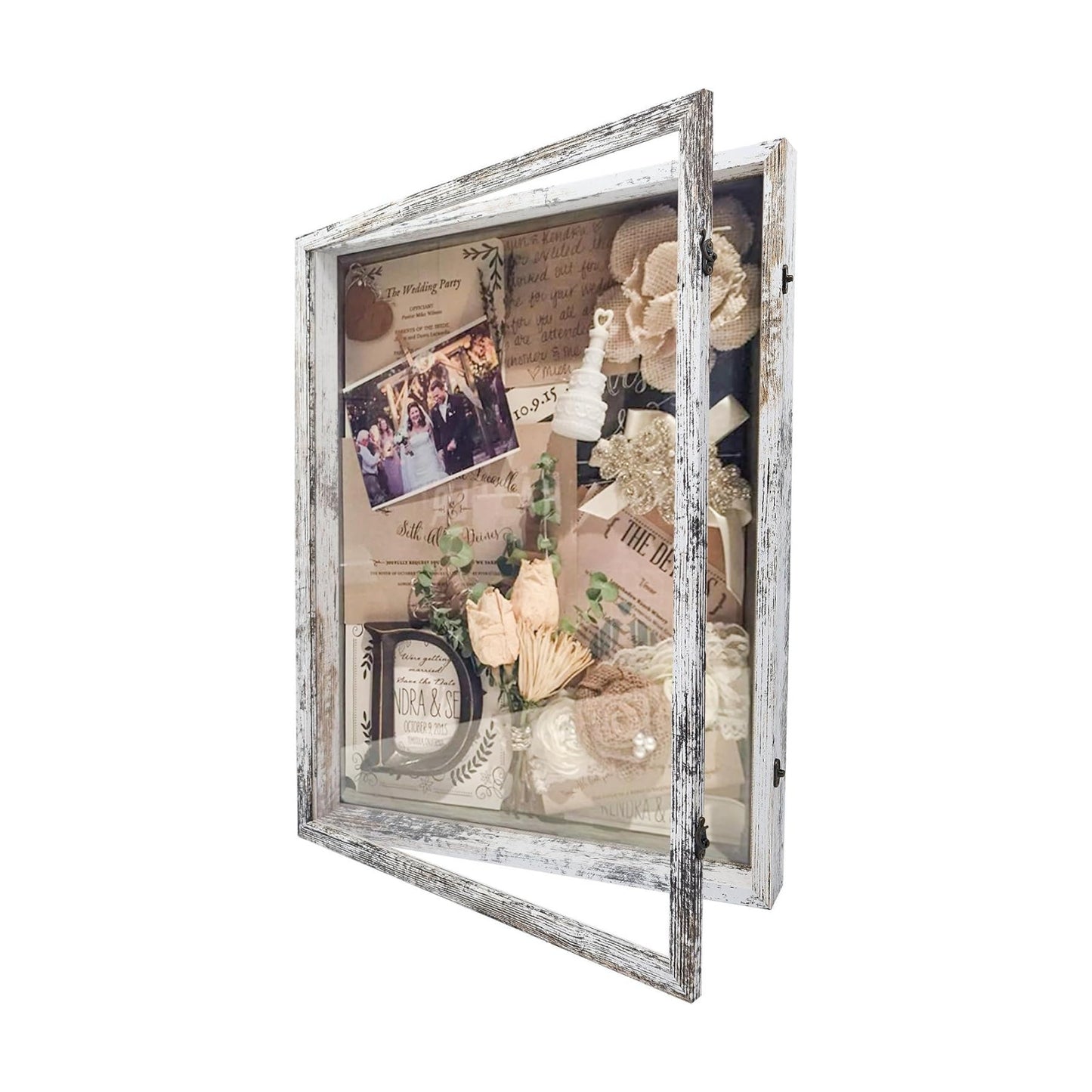 18x24 Extra Large Wedding Bouquet Shadow Box Display Case,White | Large Shadow Box Display Case with Glass Window,Metal