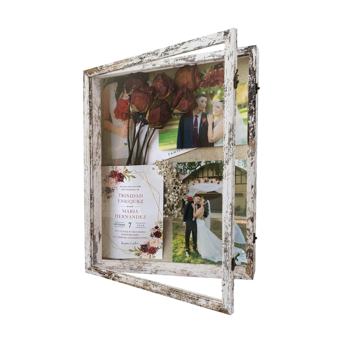 16x20 Wedding Bouquet Shadow Box Display Case,White | Large Shadow Box Display Case with Glass Window,Metal Lock
