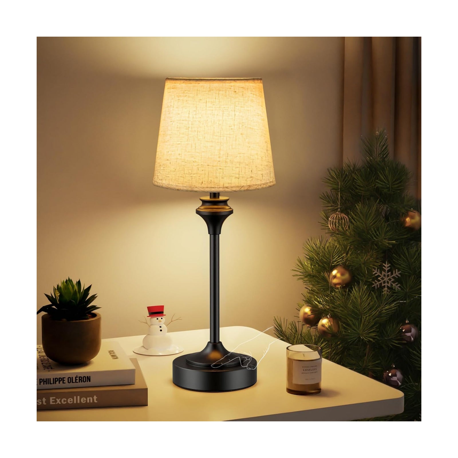 Portables Cordless Table Lamp,Flaxen Fabric Shade Battery Operated Lamp,5200mAh Bedside Table Lamp with Warm White,3