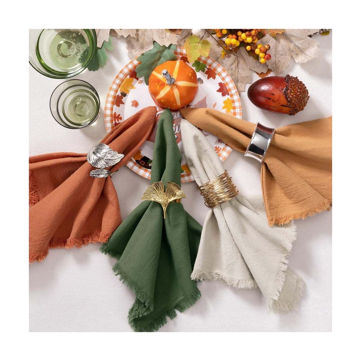 DeZerlor Thanksgiving Fall Cotton Linen Washable Cloth Napkins Set of 12