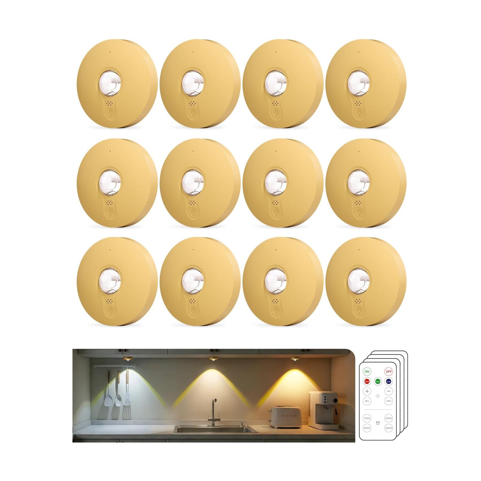 Rechargeable Puck Lights with Remote Control, 1500mAh Battery Operated Tap Lights, Dimmer & Timer Under Cabinet