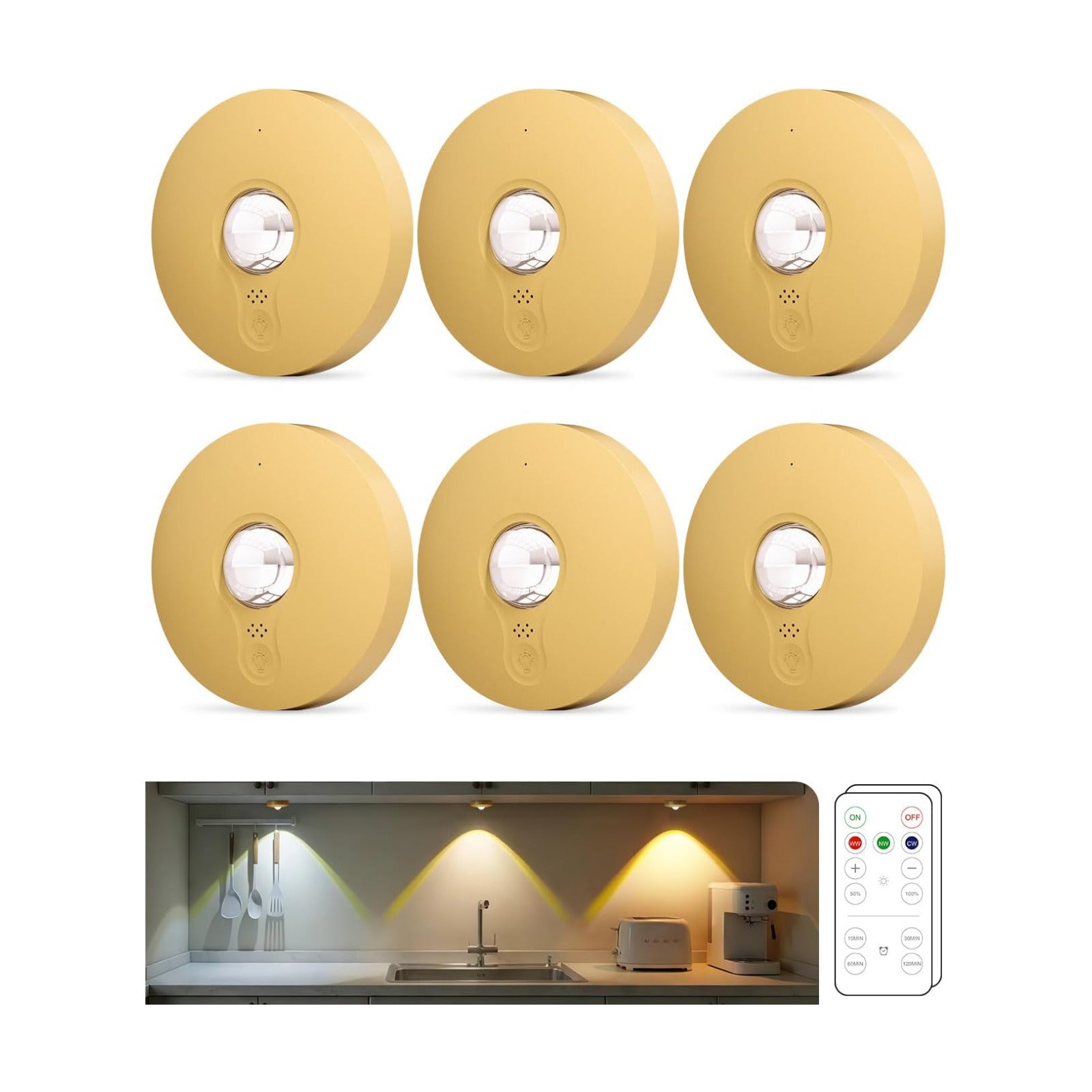 Rechargeable Puck Lights with Remote Control, 1500mAh Battery Operated Tap Lights, Dimmer & Timer Under Cabinet