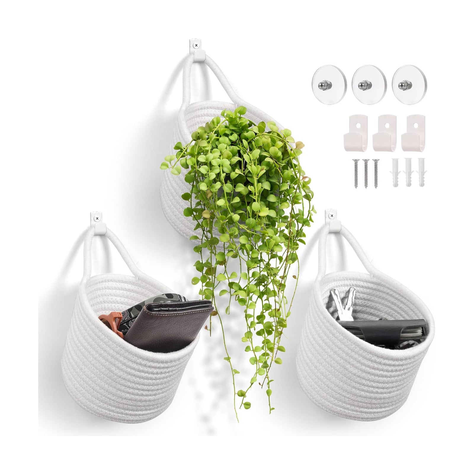 Adhesive Hooks / Storage Organizers / White & White / Set of 3