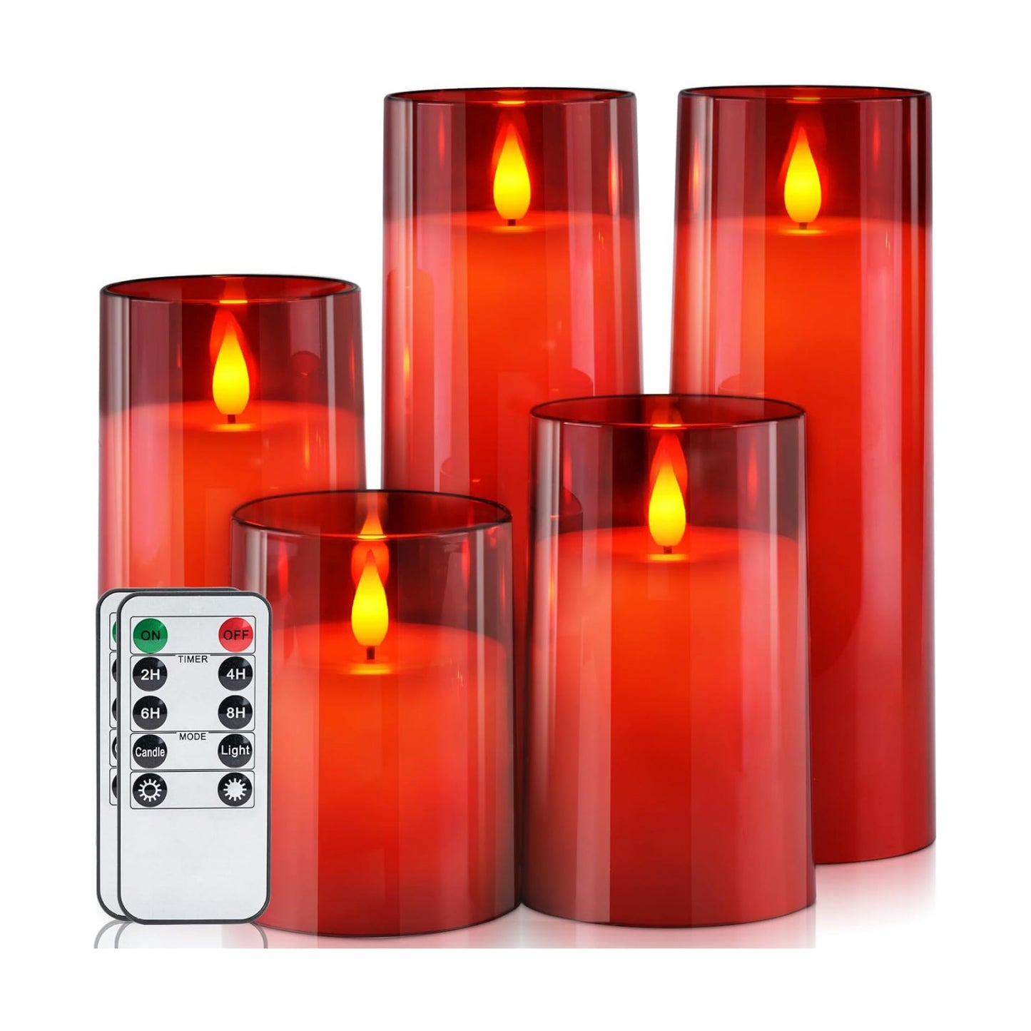 Homemory Christmas Red Flickering Flameless Candles, Battery Operated Acrylic LED Pillar Candles with Remote Control