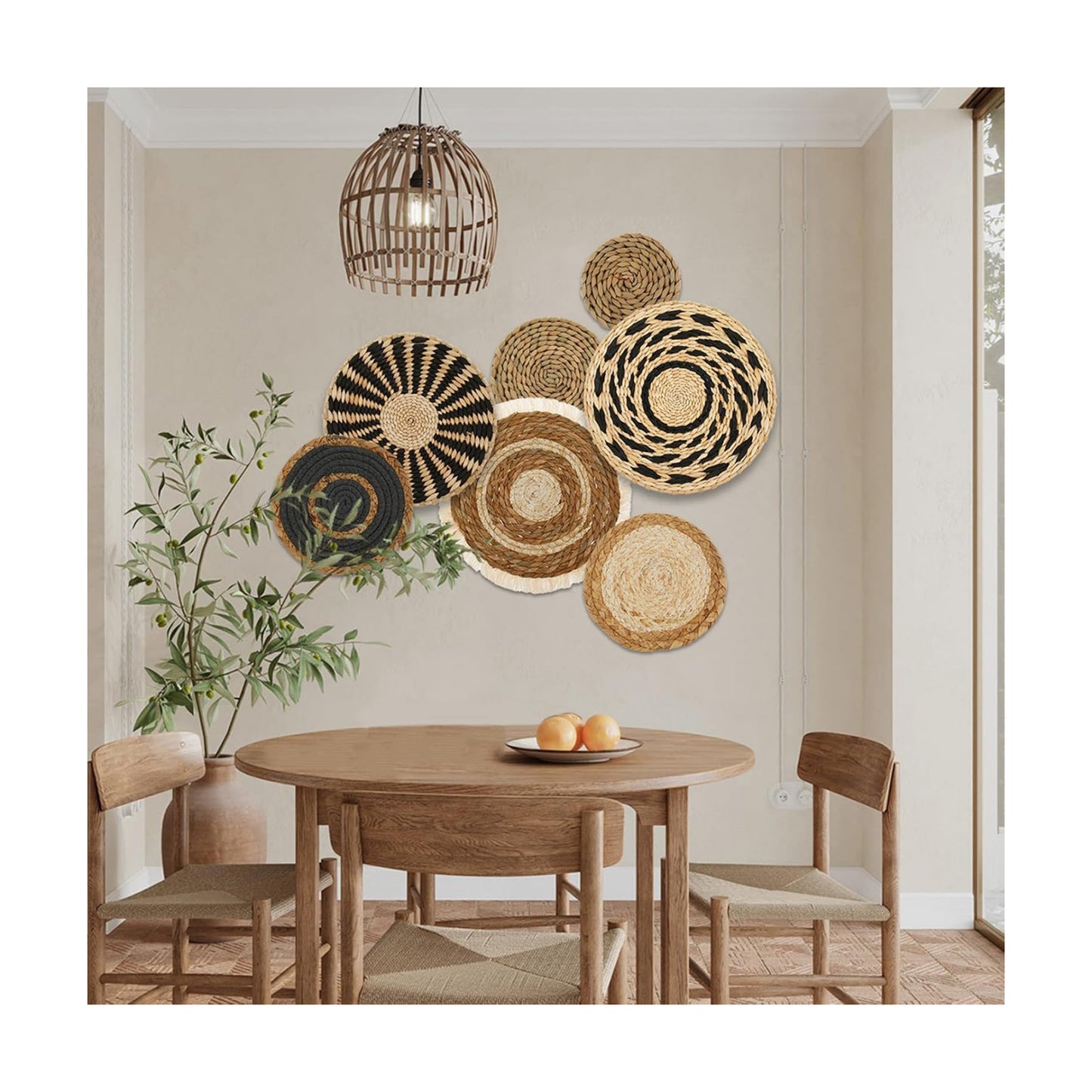 Boho Wall Art Decor Hanging Handcrafted Seagrass Woven Basket Wall Decor Round / B1 / Set of 7