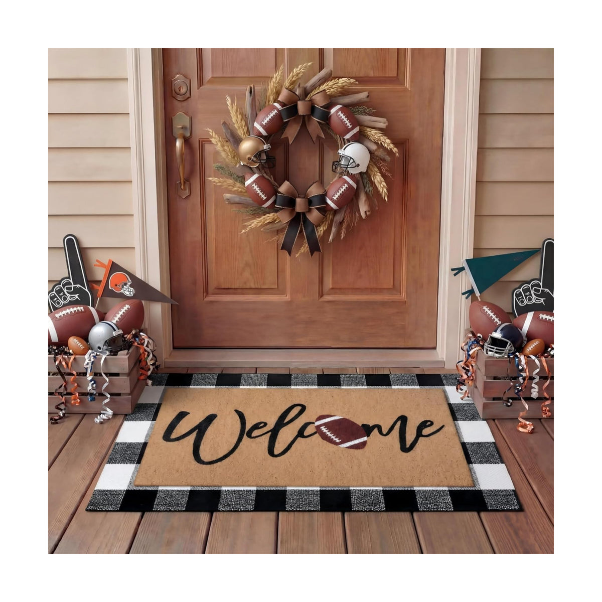 Tinideya 2 Pcs Welcome Football Layered Doormat Set