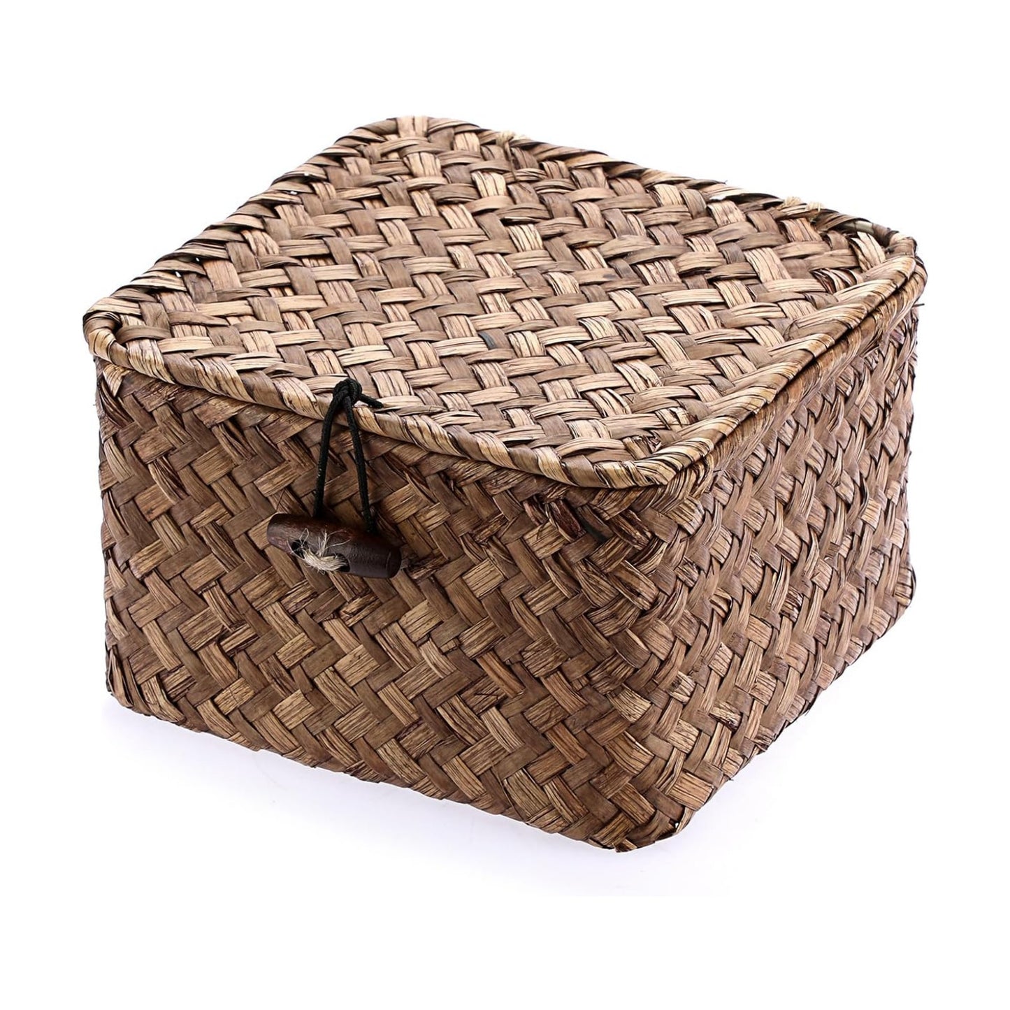 Seagrass Basket / Lid Wicker Storage Basket Square Handwoven Decorative Baskets Box / Small / Coffee