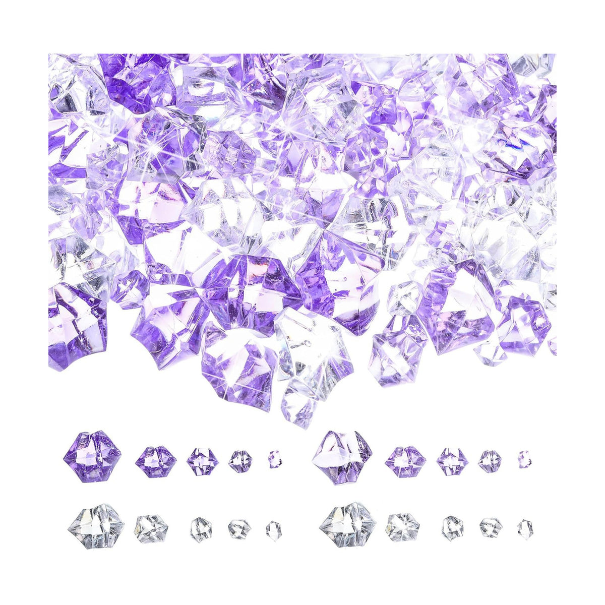Syhood 570 Pcs Gradient Purple Acrylic Gems Plastic Crystals