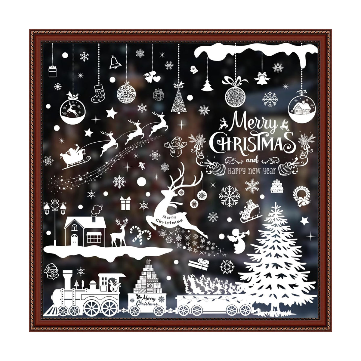 NEWMIAO Christmas Window Cling Stickers, 9 Sheets White Window Clings Reindeer Snowflake Santa Claus Christmas Tree Snowman Xmas Decals for Holiday Decorations Home Decor Party Supplies