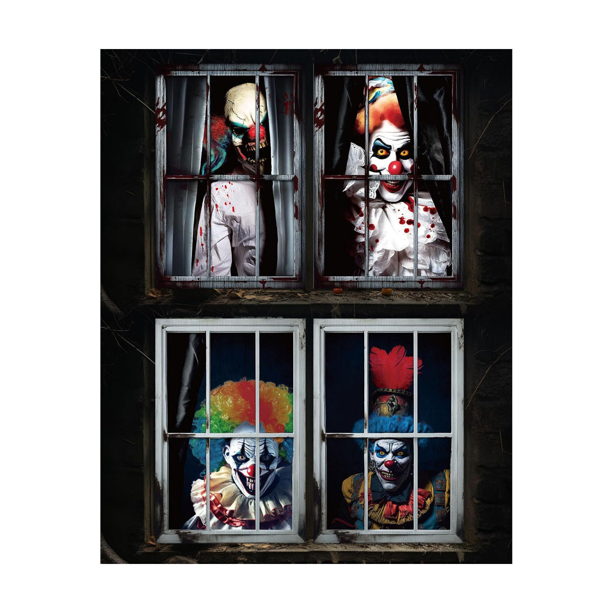 Patelai 4 Pcs Scary Halloween Clown Curtain Window Silhouette Decoration