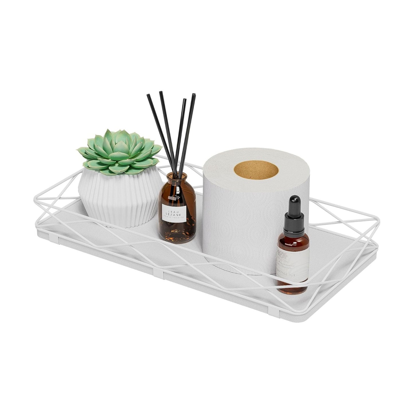 Wood and Metal Toilet Tray Vanity Organizer Bathroom Tray / White
