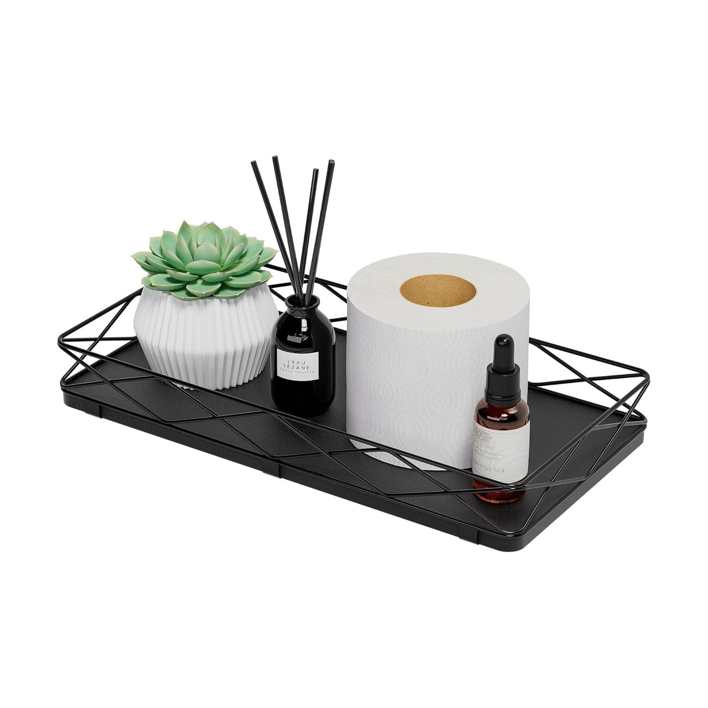 Wood and Metal Toilet Tray Vanity Organizer Bathroom Tray / Black