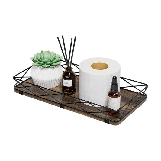 Wood and Metal Toilet Tray Vanity Organizer Bathroom Tray / Brown+black