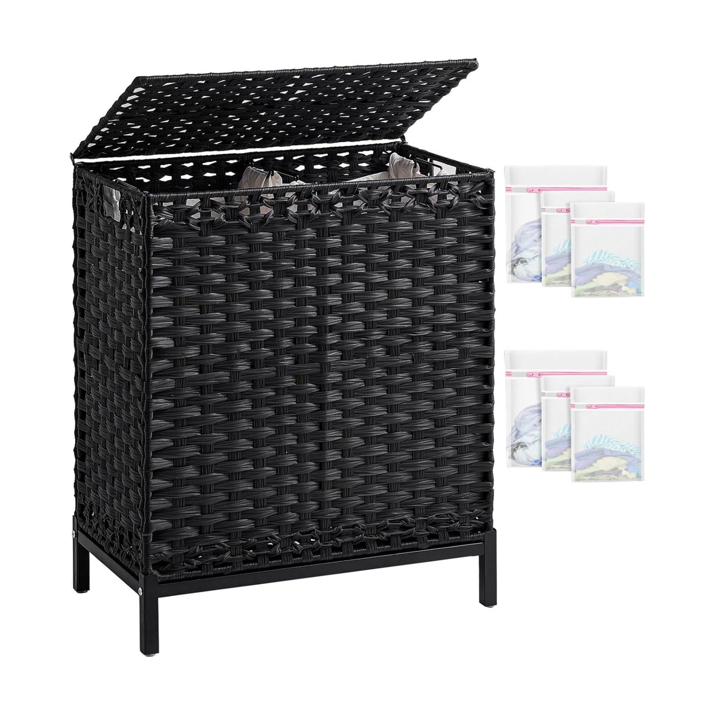 112 L Handwoven Rattan Wicker Laundry Basket / Black / 112 L - 29.6 Gal
