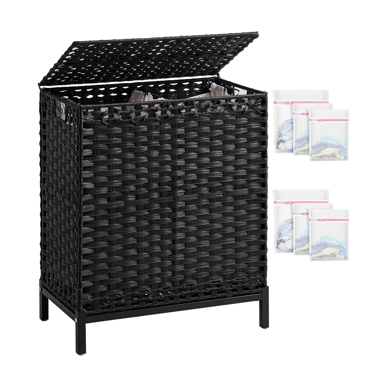 112 L Handwoven Rattan Wicker Laundry Basket / Black / 112 L - 29.6 Gal