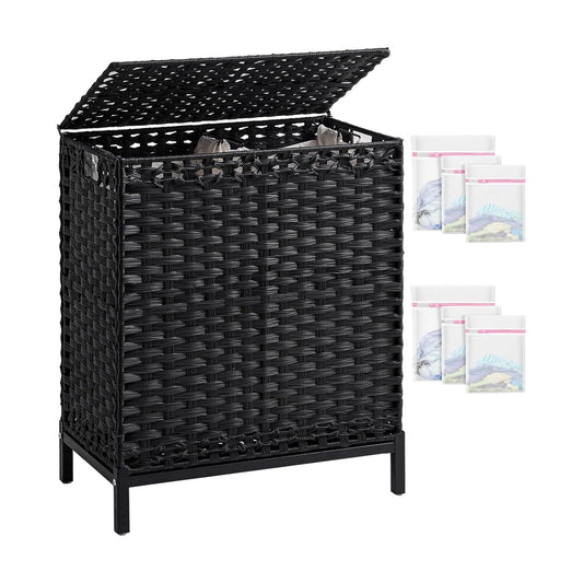 112 L Handwoven Rattan Wicker Laundry Basket / Black / 112 L - 29.6 Gal