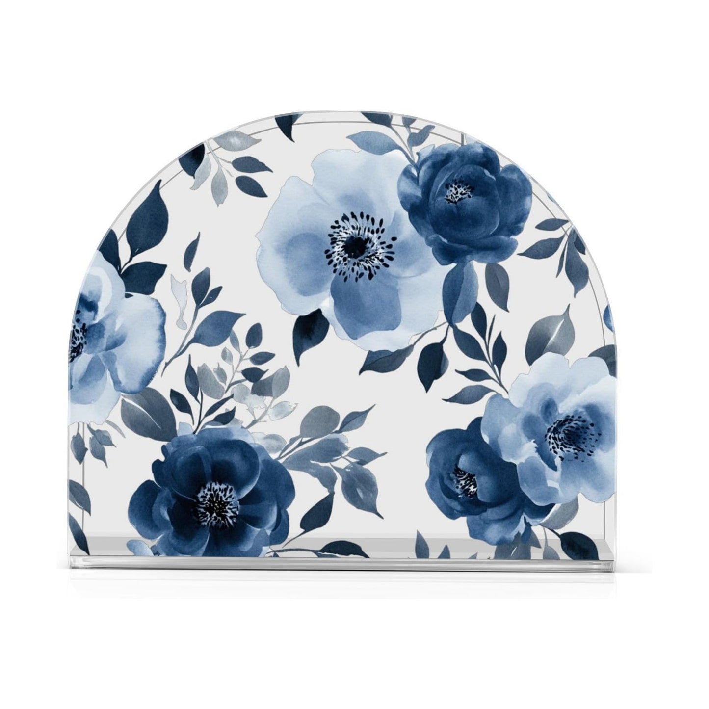 Watercolor Gray Peony Flowers Napkin Holder / Blue Floral