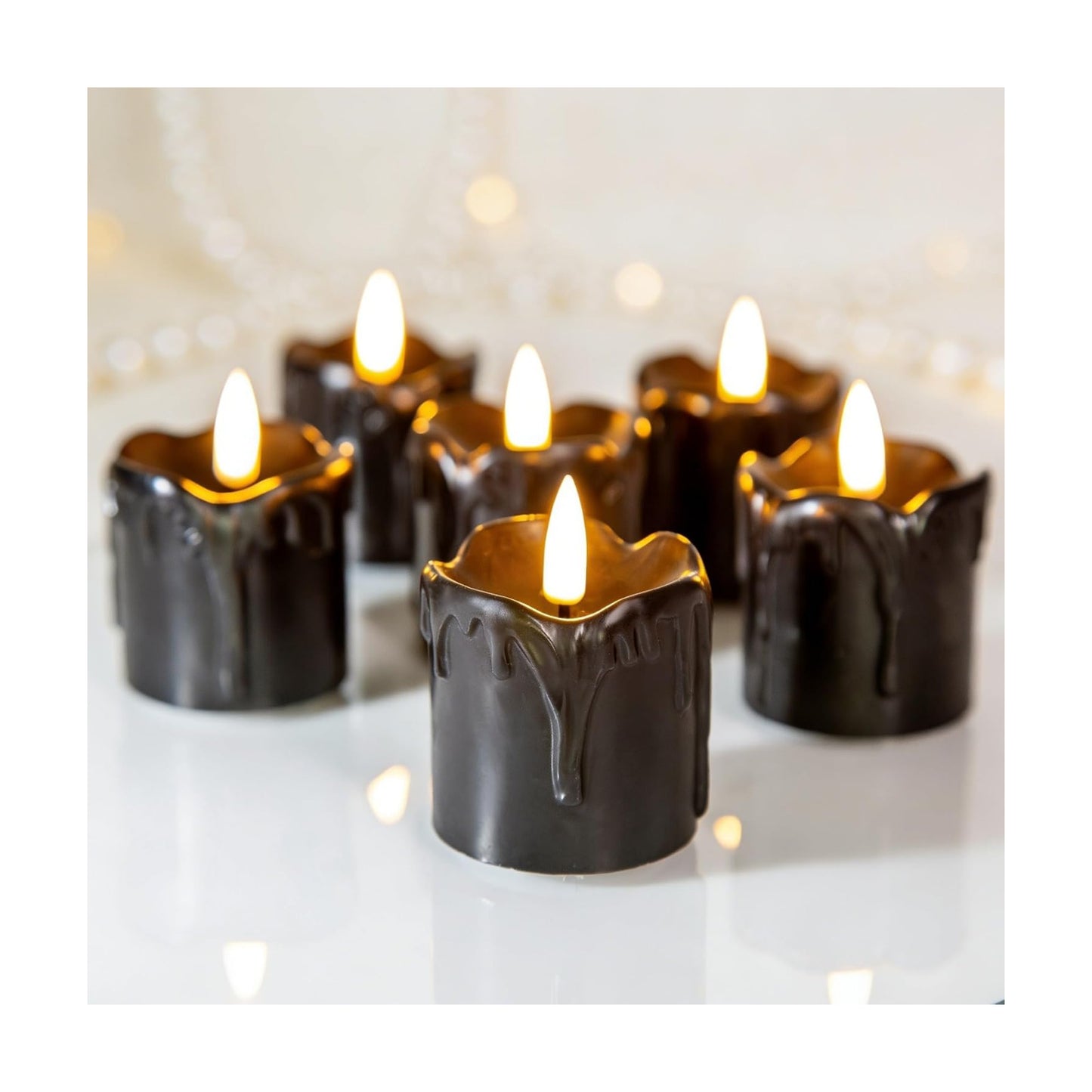 Black Dripping Wax Halloween Flameless Votive Candles with Timer Batteries | Halloween Decorations, 2x2 in Battery LED