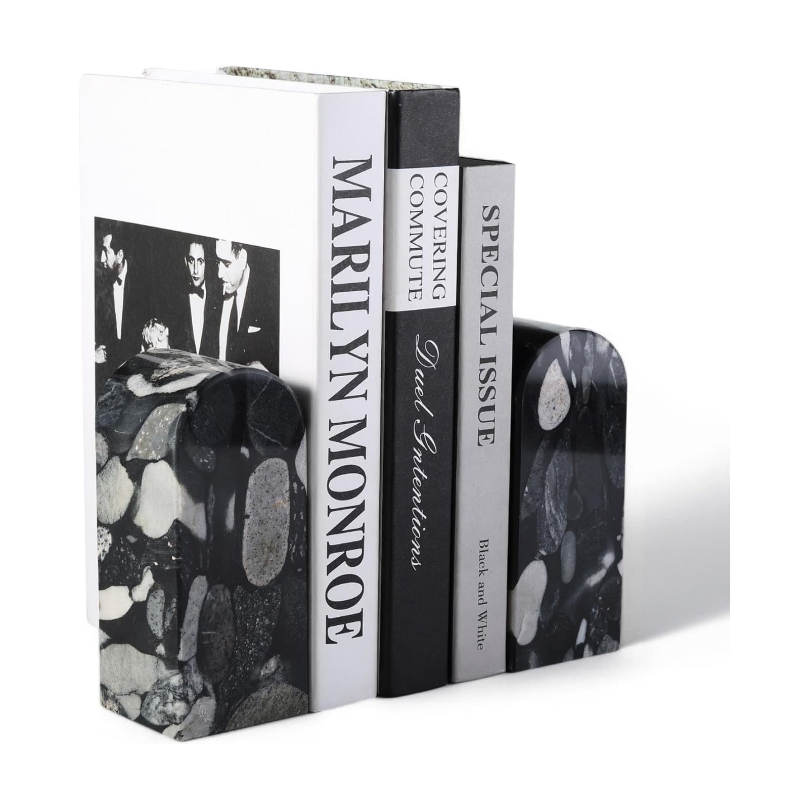Marble Bookends / Decorative Stone Book Ends / Black Gold Marinace