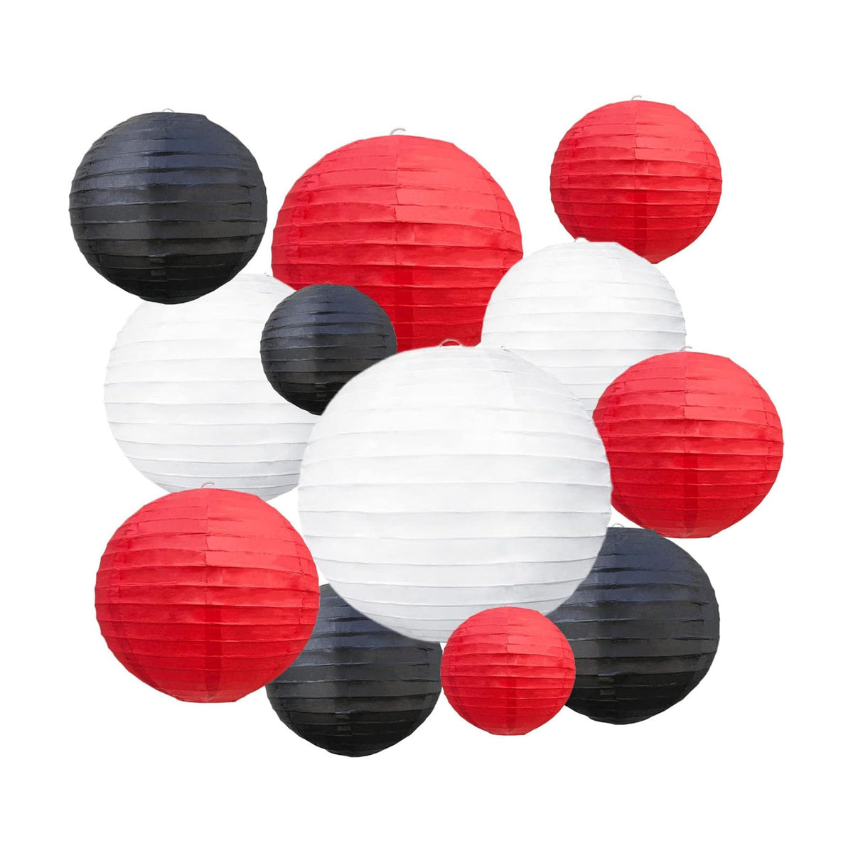 18Pcs Red Black White Paper Lanterns for Parties, 6” 8” 10” 12” Chinese Asian Hanging Round Paper Lanterns for Birthday Wedding Halloween Christmas Home Decor Party Decor