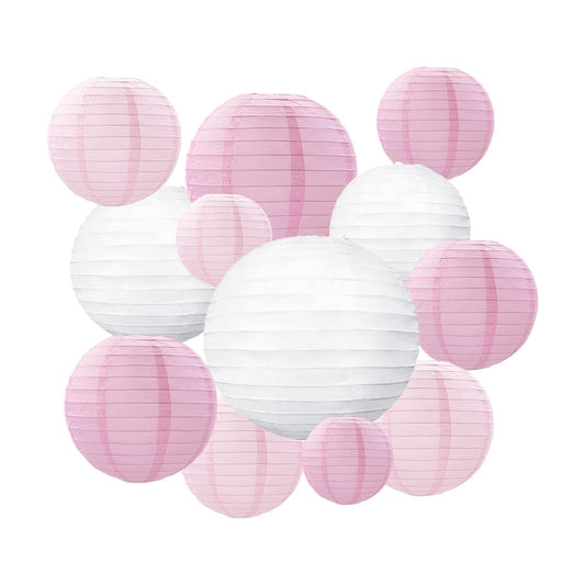 18Pcs Pink Light Pink White Paper Lanterns for Parties, 6” 8” 10” 12” Chinese Asian Hanging Round Paper Lanterns for Birthday Wedding Halloween Christmas Home Decor Party Decor