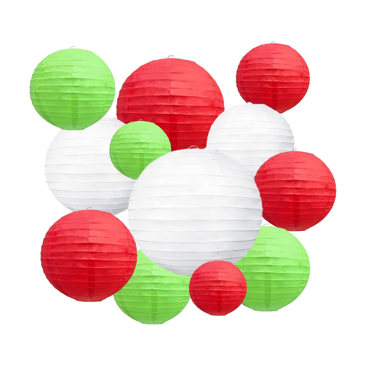 18Pcs Green Red White Paper Lanterns for Parties, 6” 8” 10” 12” Chinese Asian Hanging Round Paper Lanterns for Birthday Wedding Halloween Christmas Home Decor Party Decor