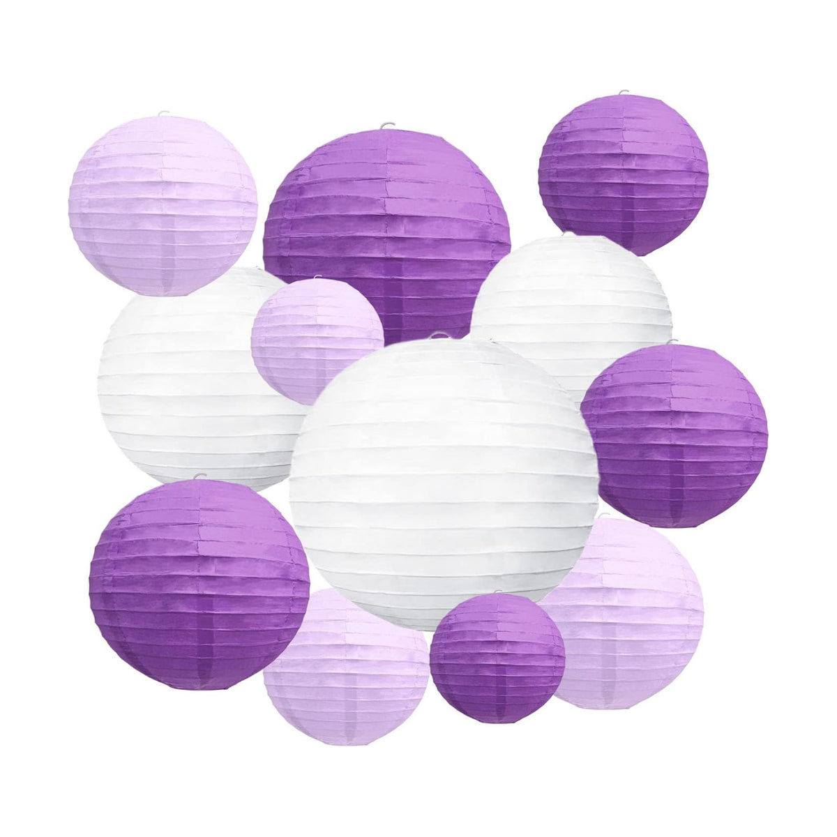 18Pcs Purple Light Purple White Paper Lanterns for Parties, 6” 8” 10” 12” Chinese Asian Hanging Round Paper Lanterns for Birthday Wedding Halloween Christmas Home Decor Party Decor