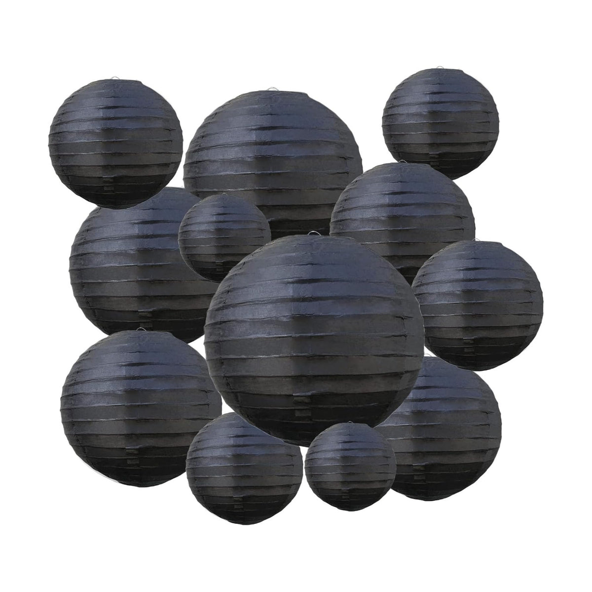 20Pcs Black Paper Lanterns for Parties, 4” 6” 8” 10” 12” Chinese Asian Hanging Round Paper Lanterns for Birthday Wedding Halloween Christmas Home Decor Party Decor