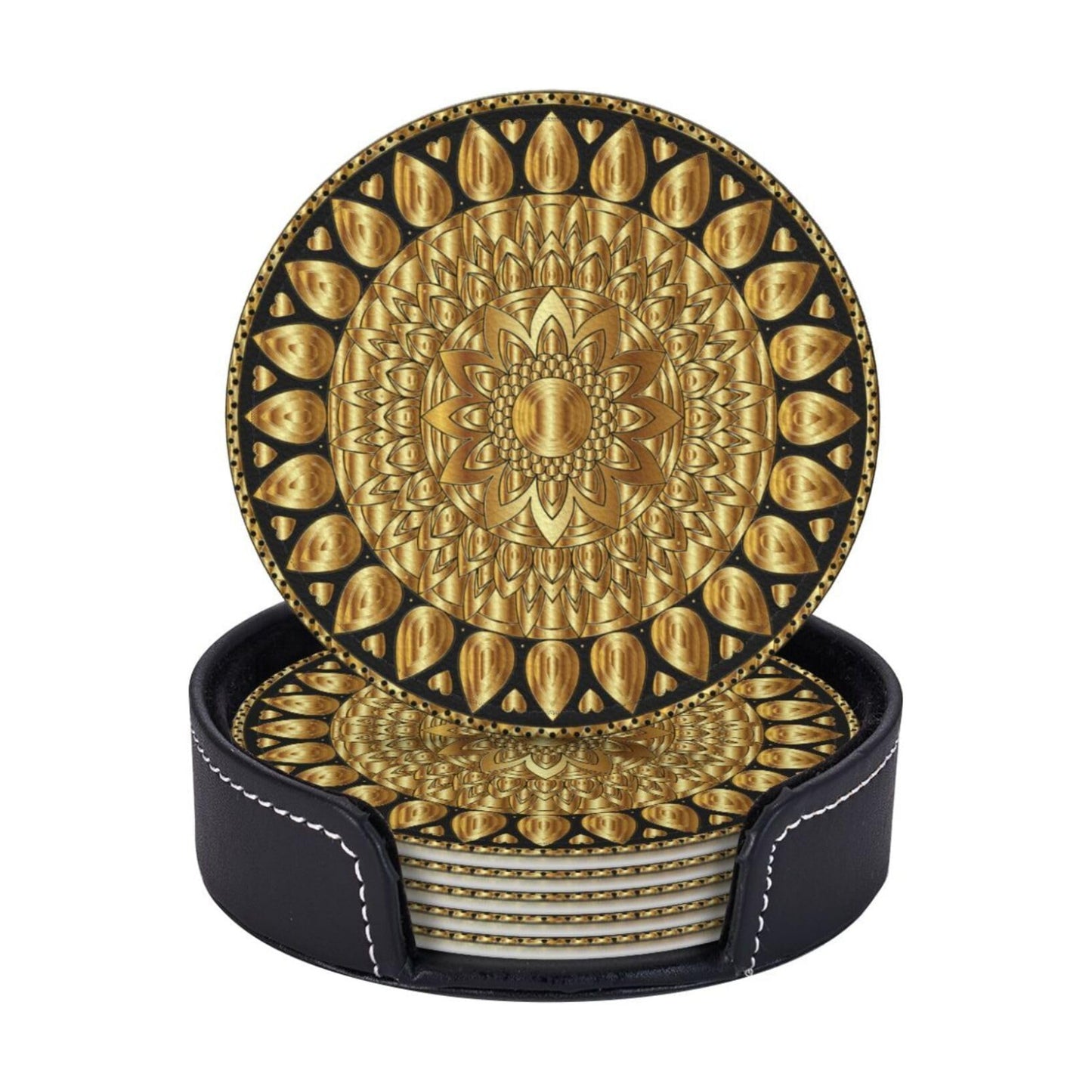 Holder Stand / Pu Leather Absorbent Coasters / Set of 6