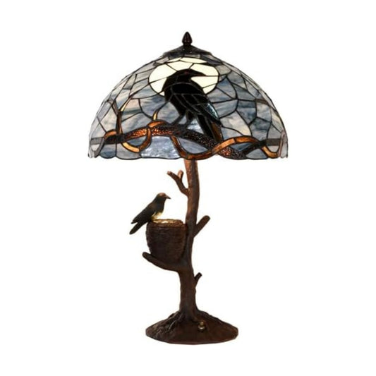 Bieye L10968 Raven Nest Tiffany Style Stained Glass Table Lamp, 16Wx24H