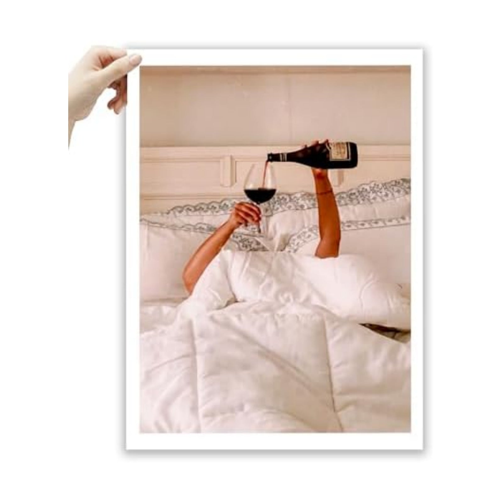 EcoHest 12x16 in Woman Drinking Wine in Bed Canvas Art