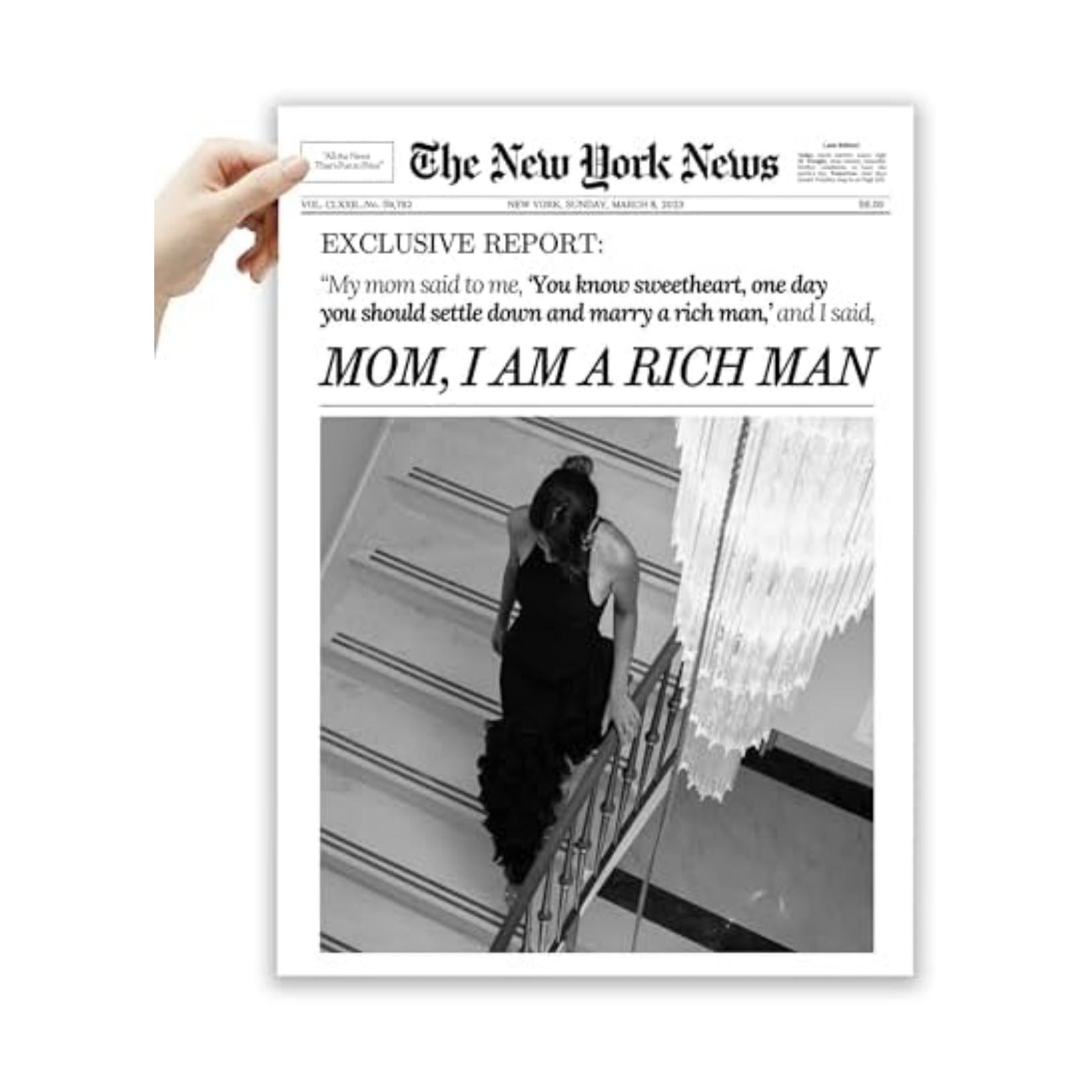 EcoHest 12x16 in Mom I Am a Rich Man Newspaper Canvas Art