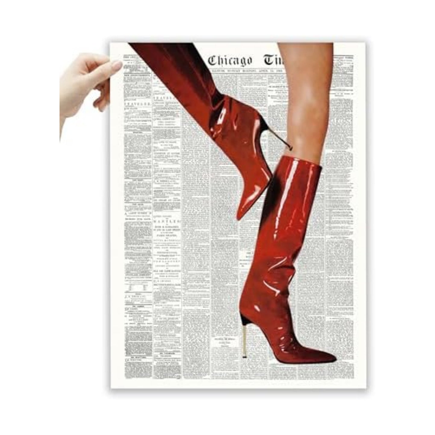 EcoHest 12x16 in Red Boots Newspaper Canvas Art