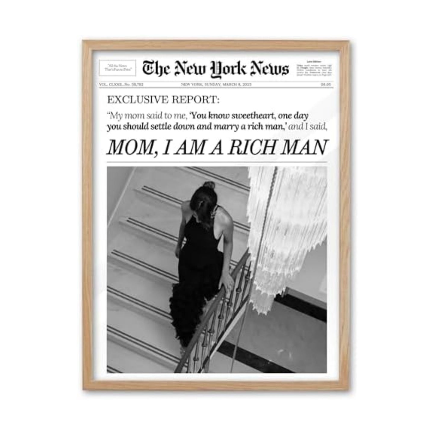 EcoHest 12x16 in Mom I Am a Rich Man Newspaper Framed Wall Art