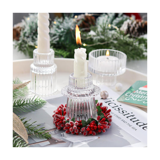 Ribbed Glass Candlestick Holders 6PCS Clear Candle Stick Holders for Tealight Taper Candles Dining Table Centerpieces Holiday Decoration
