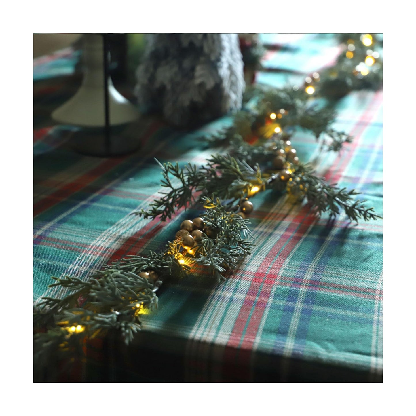 MIYA LIFE Evergreen Pine String Lights & Gold Berry 6.5FT & 25LEDs Lush Christmas Garland with Lights Battery Operated