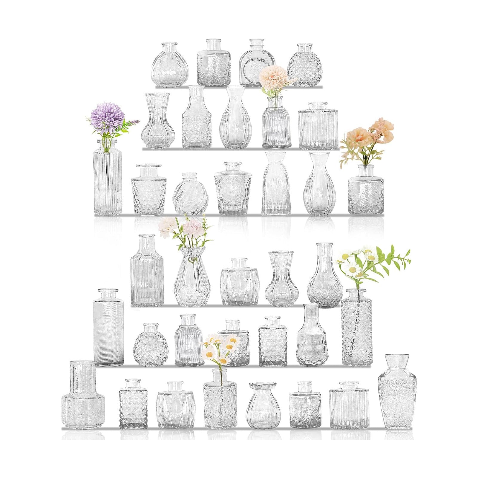Bud Vases Set Small Vintage Glass Bottles Bud Vases in Bulk Multiple Shape Glass / Clear / Set of 36