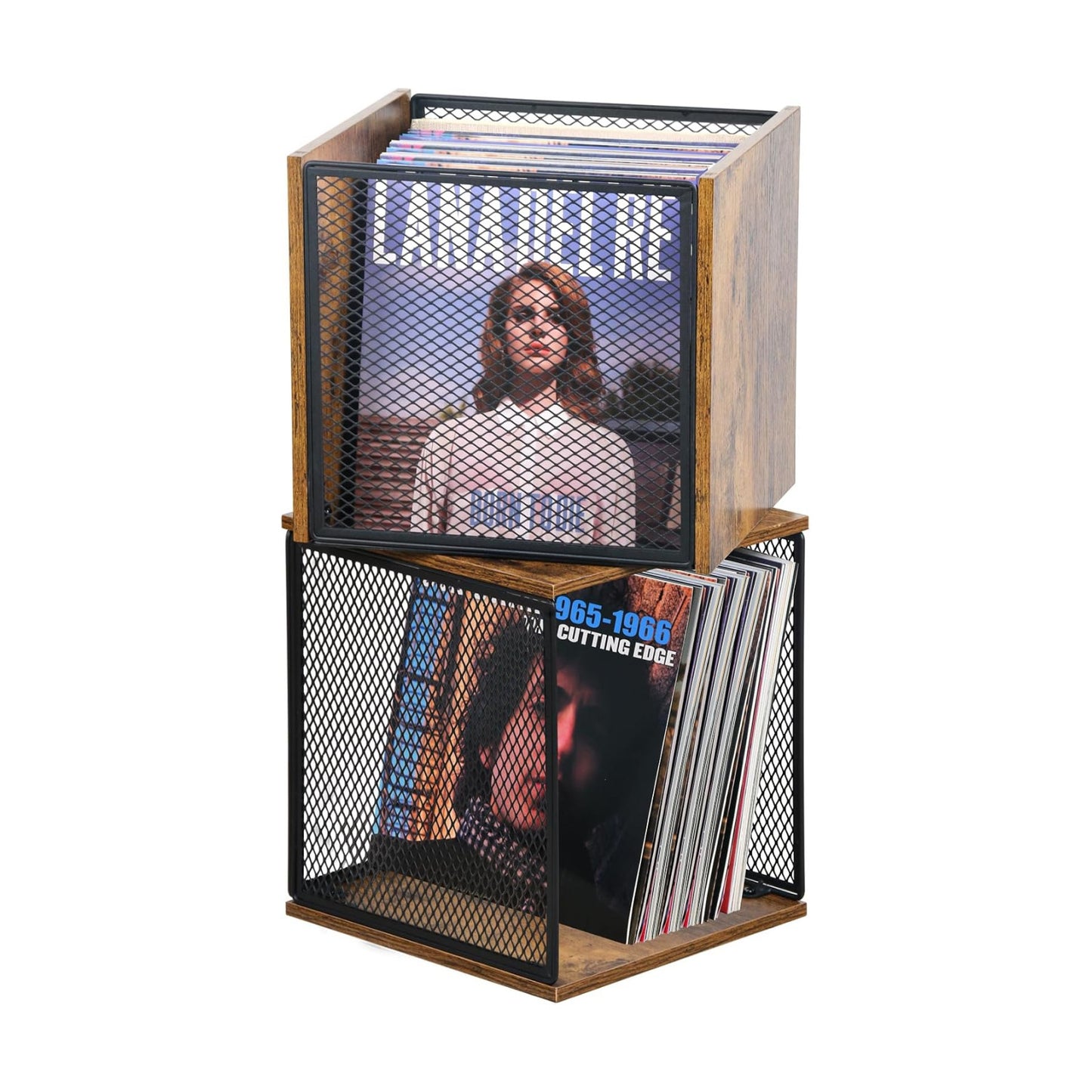 LOFTEY 2 Pack Stackable Vinyl Record Storage, Cube Record Crate Box for LPs | Holds 100-120 Records Total, 110 lb Load